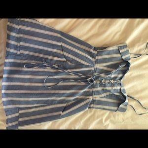 Reformation, short blue and white dress